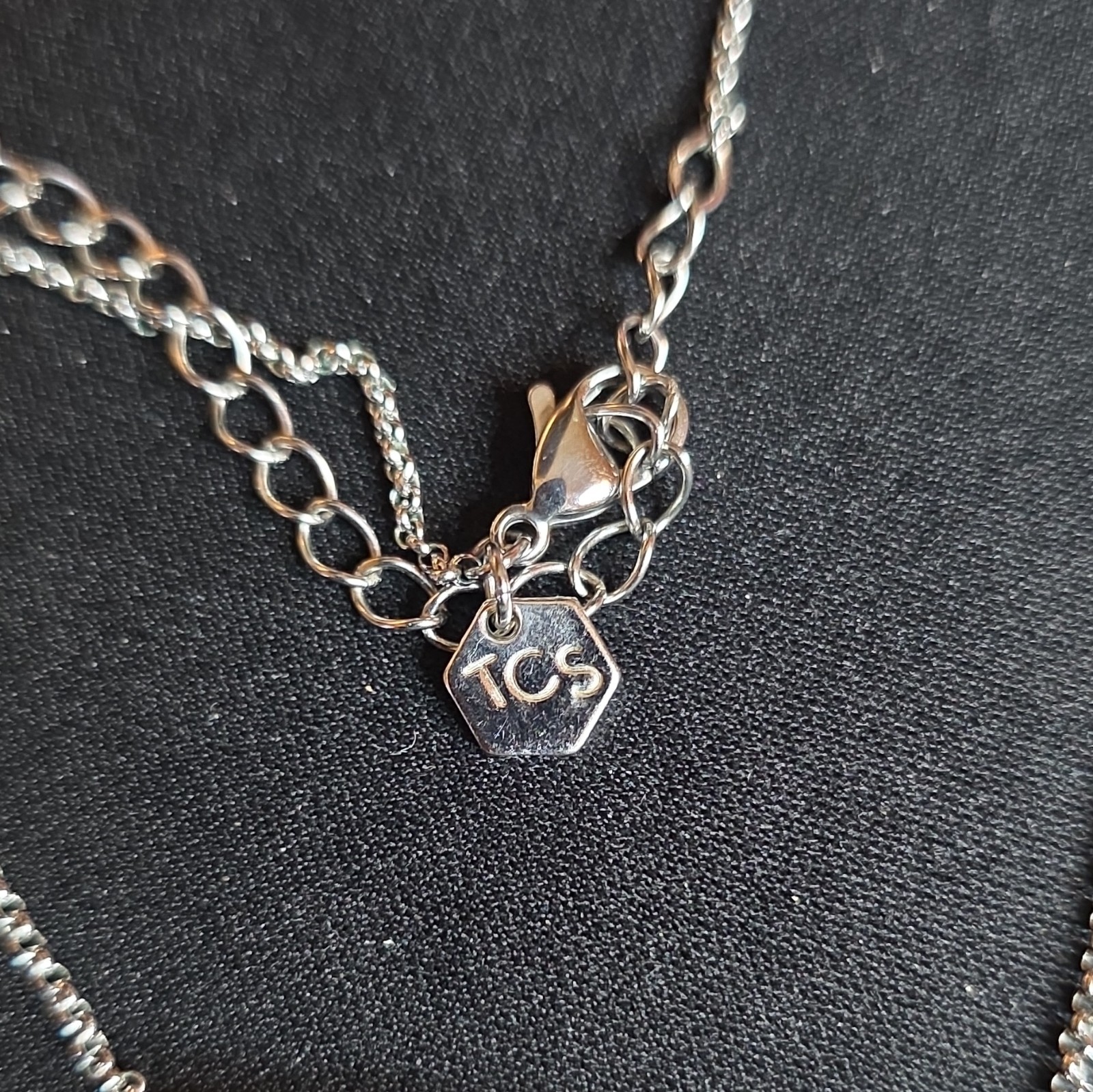 ICS Silver Tone Clear Crystal Pavé Bar Pendant Box Chain Necklace Signed