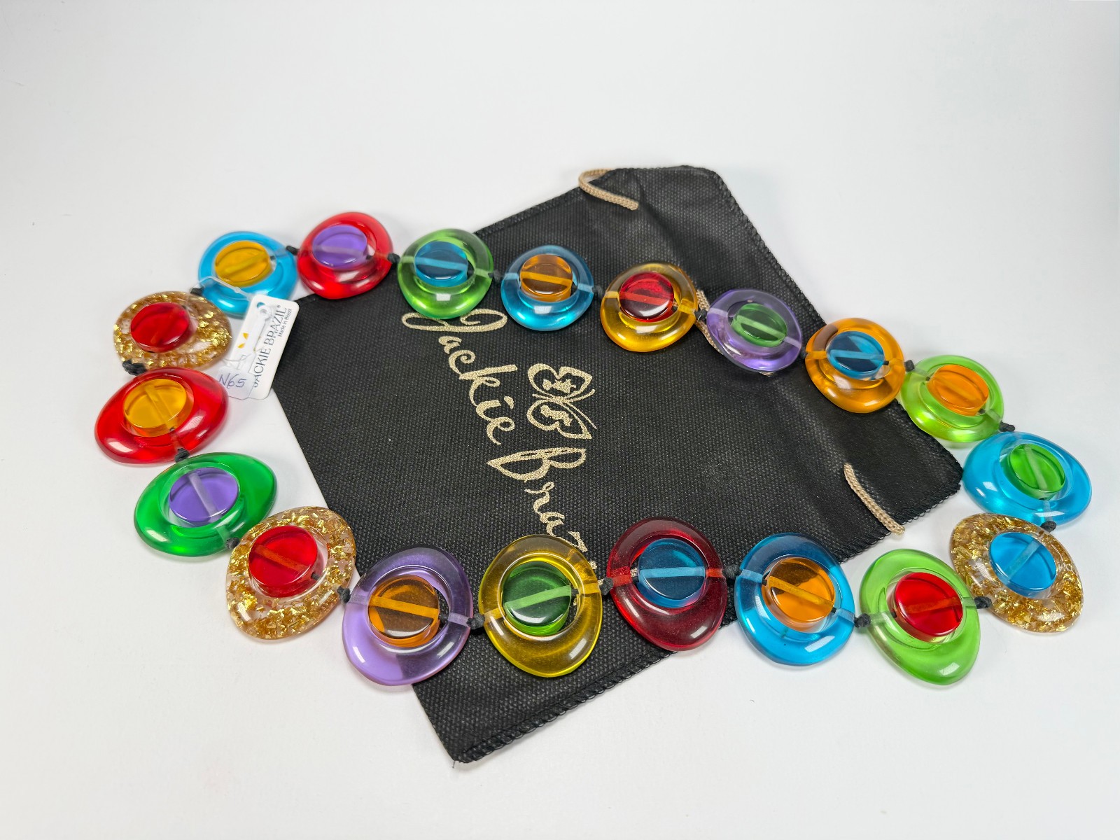 Jackie Brazil “Saturn” Transparent Summer Mix Disk / Cylinder Long 75cm Necklace