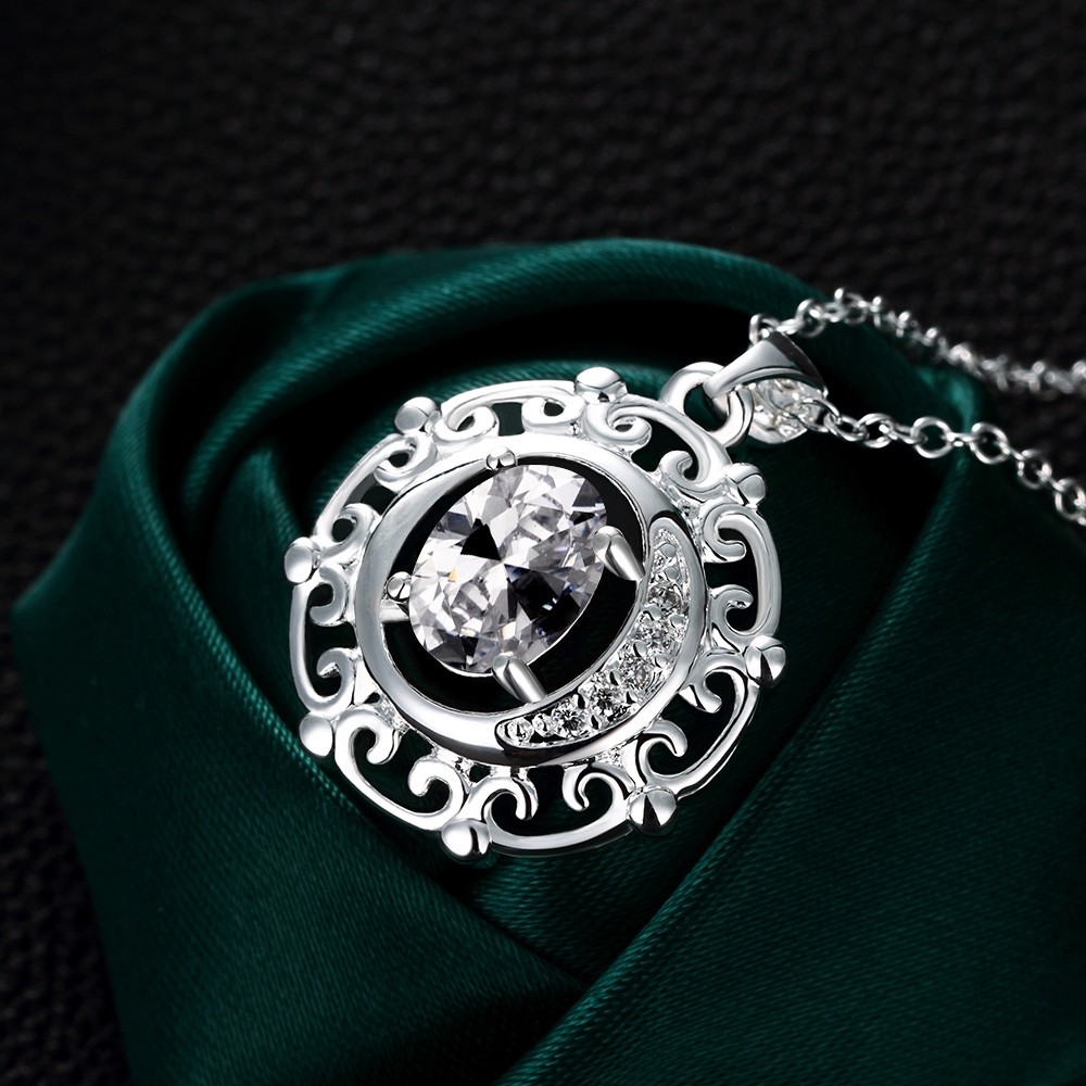 Antique 925 Sterling Silver SF Filigree CZ Pendant Necklace Gift Woman N-A679