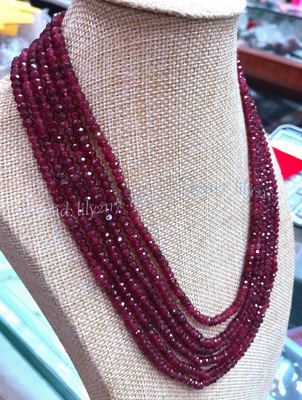 6Rows 2x4mm Natural Red Garnet Faceted Rondelle Gemstone Beads Necklace 17-22 in