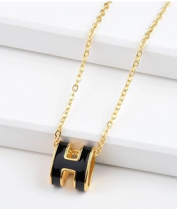 H Necklace for Women Hypoallergenic Stainless Steel with H Enamel Color, Elegant