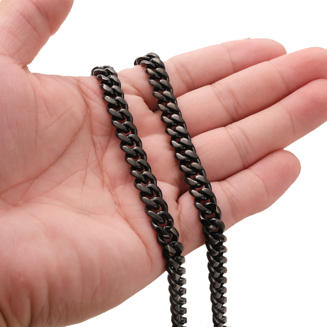 8-19mm Top Quality Black Tone Stainless Steel Cuban Curb Chain Necklace Bracelet