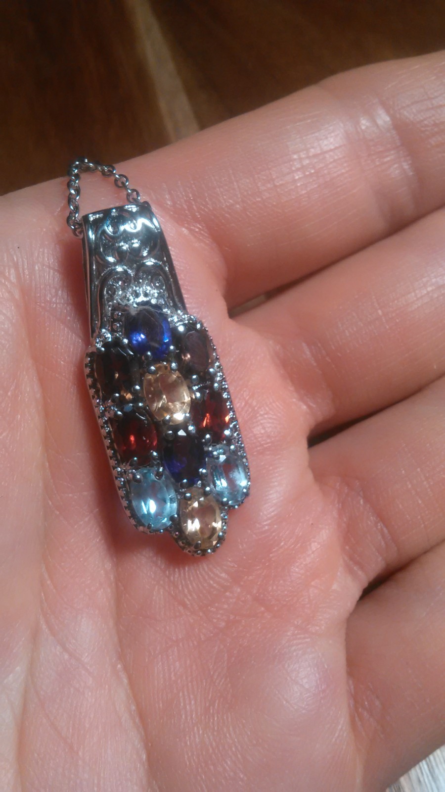 Multi-Gemstone Cluster Design Stainless Steel Pendant Necklace