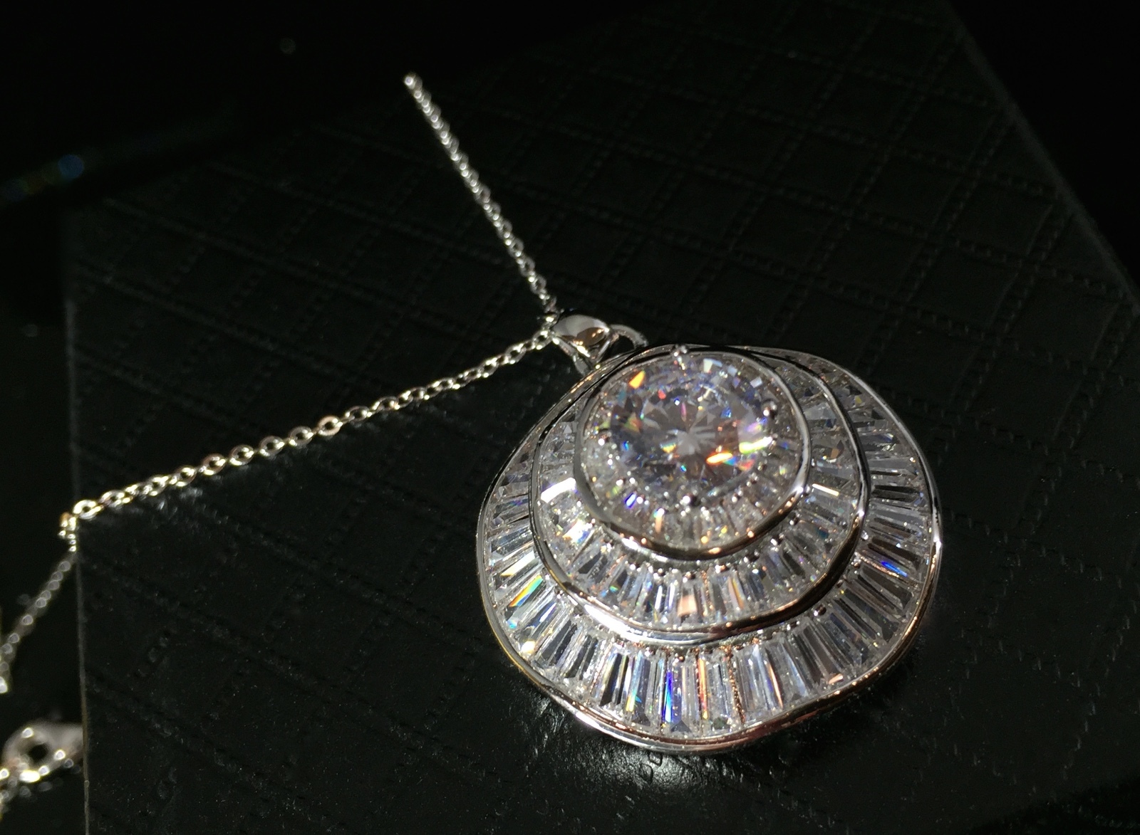 18k White Gold Filled Pendant Necklace made w Swarovski Crystal Solitaire Stone