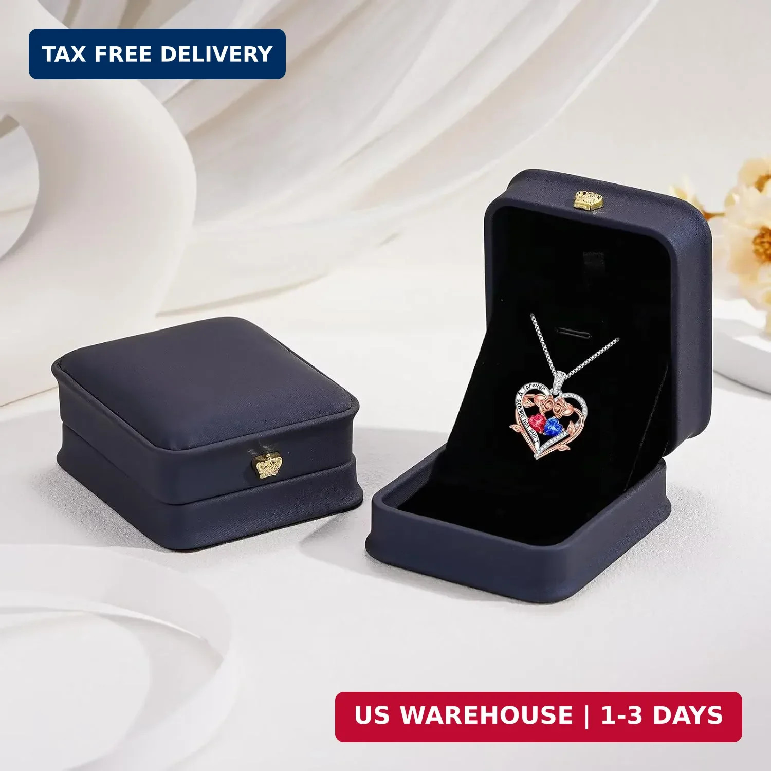 Iefil Rose Heart Double Birthstone Necklace, Gifts for Wife Her Women | 925 Ster
