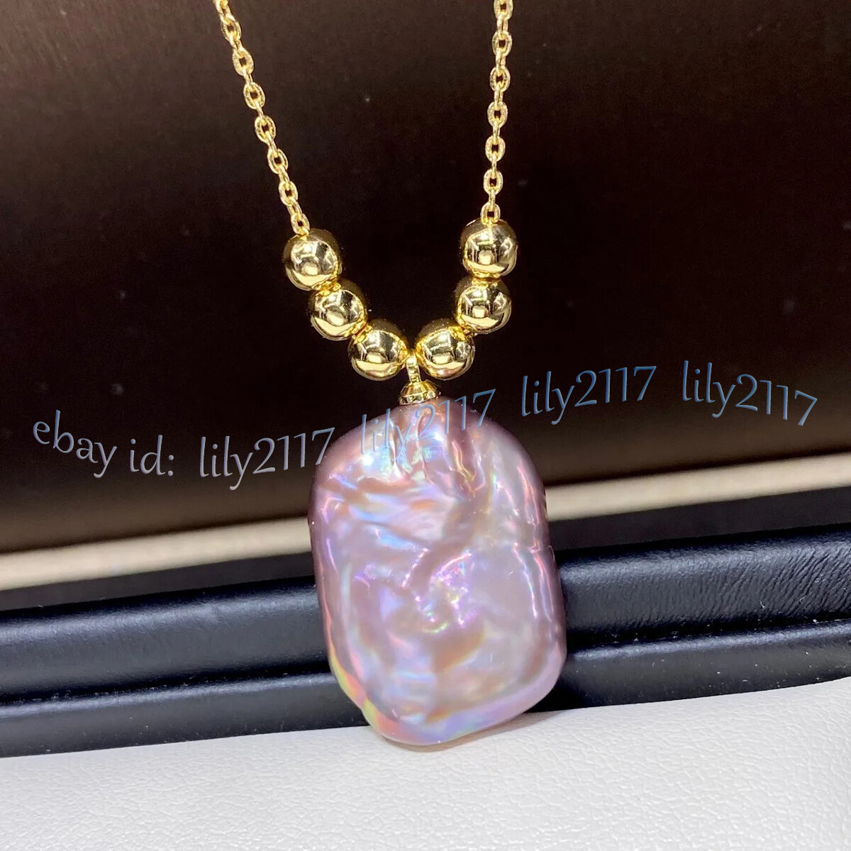 15-20mm Square Natural South Sea Baroque Purple Pearl Pendant Necklace 18” AAA