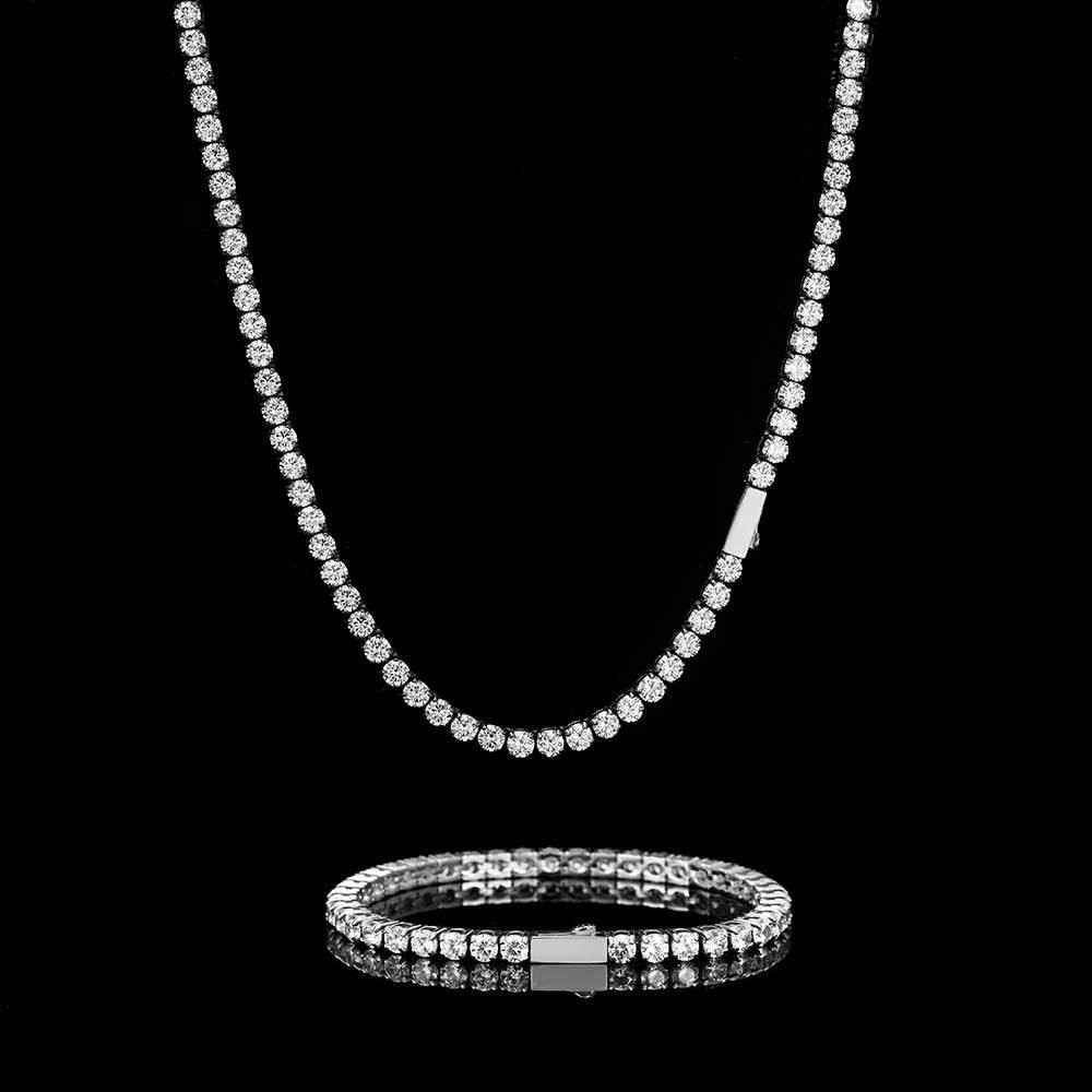Hip Hop Tennis Chain Necklace 18K Real Gold Plated Full 5A Zircon Spring Clasp