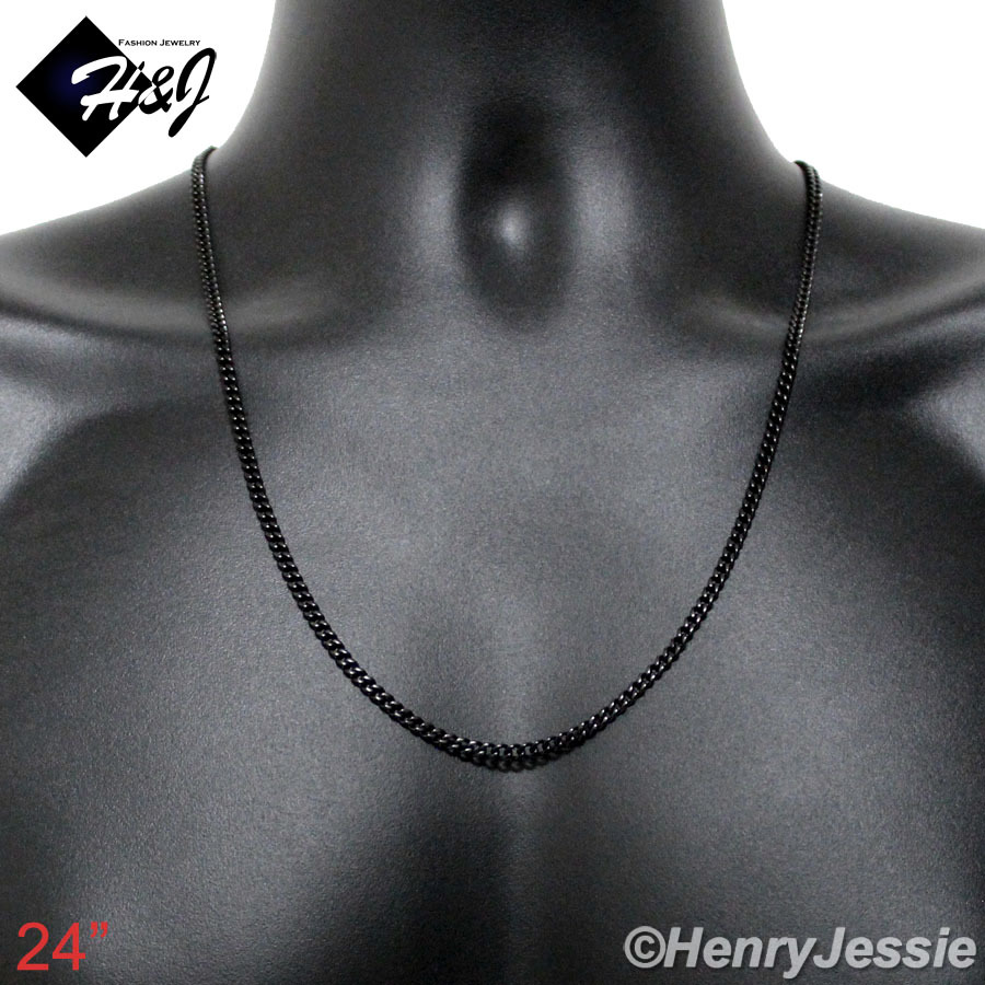 16-36″MEN WOMEN Stainless Steel 3mm Black Plated Cuban Curb Link Necklace*BN133