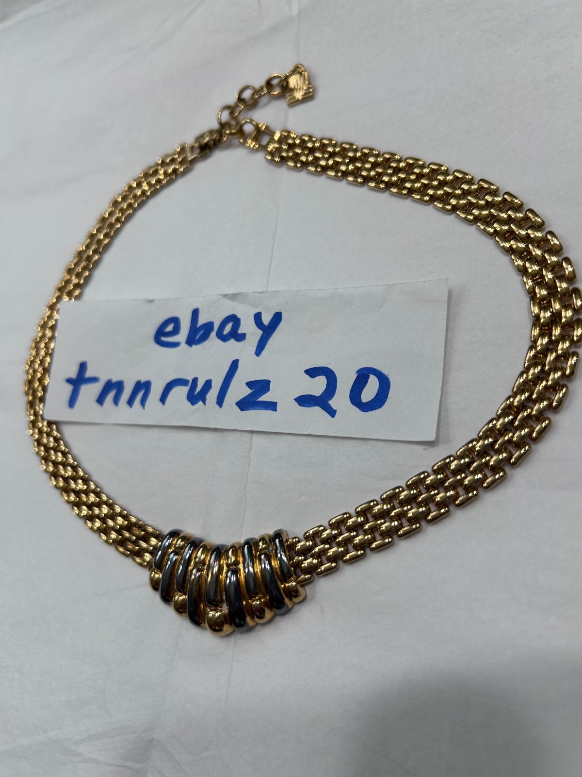 Vintage LANVIN Germany Silver Gold Couture Chain Collar Necklace