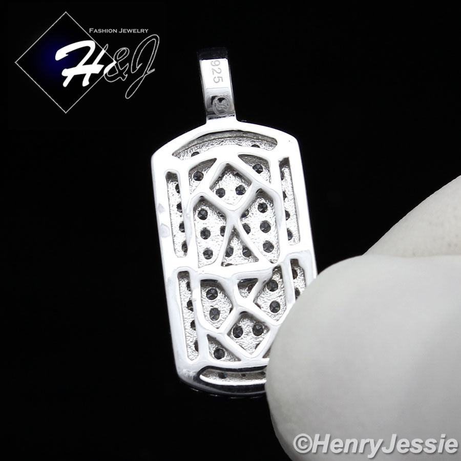 MEN 925 STERLING SILVER ICY BLING CZ DOG TAG PENDANT*SP56 WITH FREE 20″CHAIN