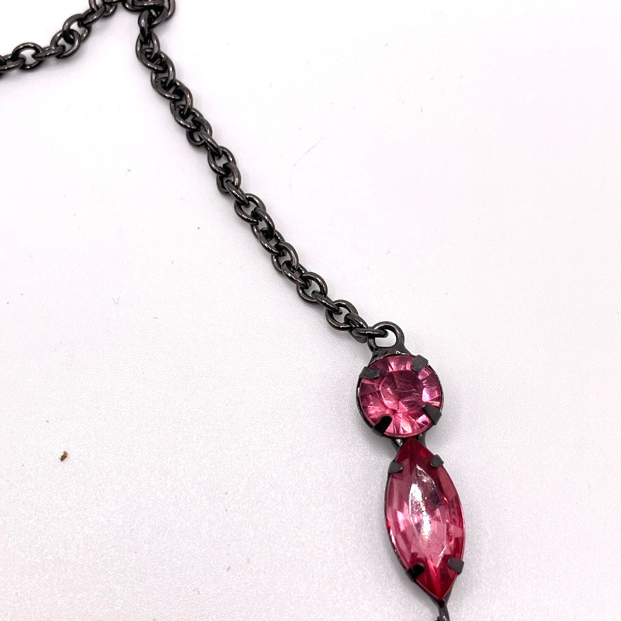 Pink Y Drop necklace black tone metal 46cm adjustable Next costume jewellery