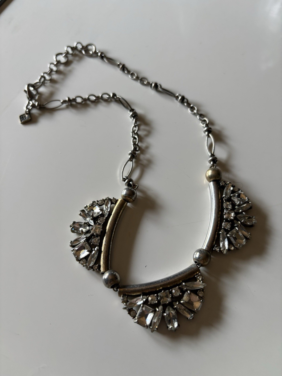 Banana Republic BR Antique Gold Tone Rhinestone Statement Bib Necklace