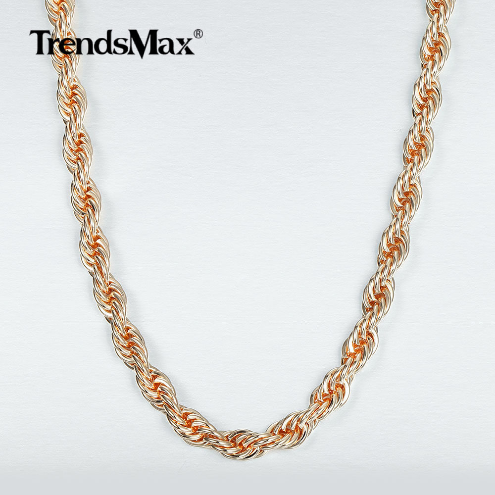 5/6mm 585 Rose Gold Plated Twisted Rope Chain Necklace 20″/24″ for Women Girls