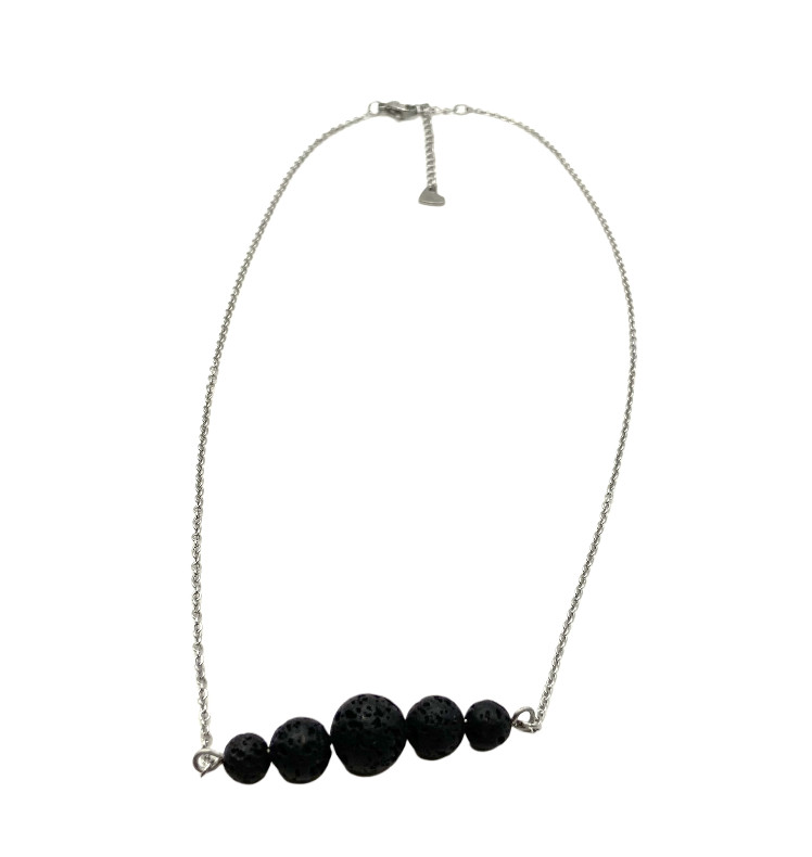Black Round Nature Lava Rock Graduated Beads Aromatherapy Pendant Necklace 20″