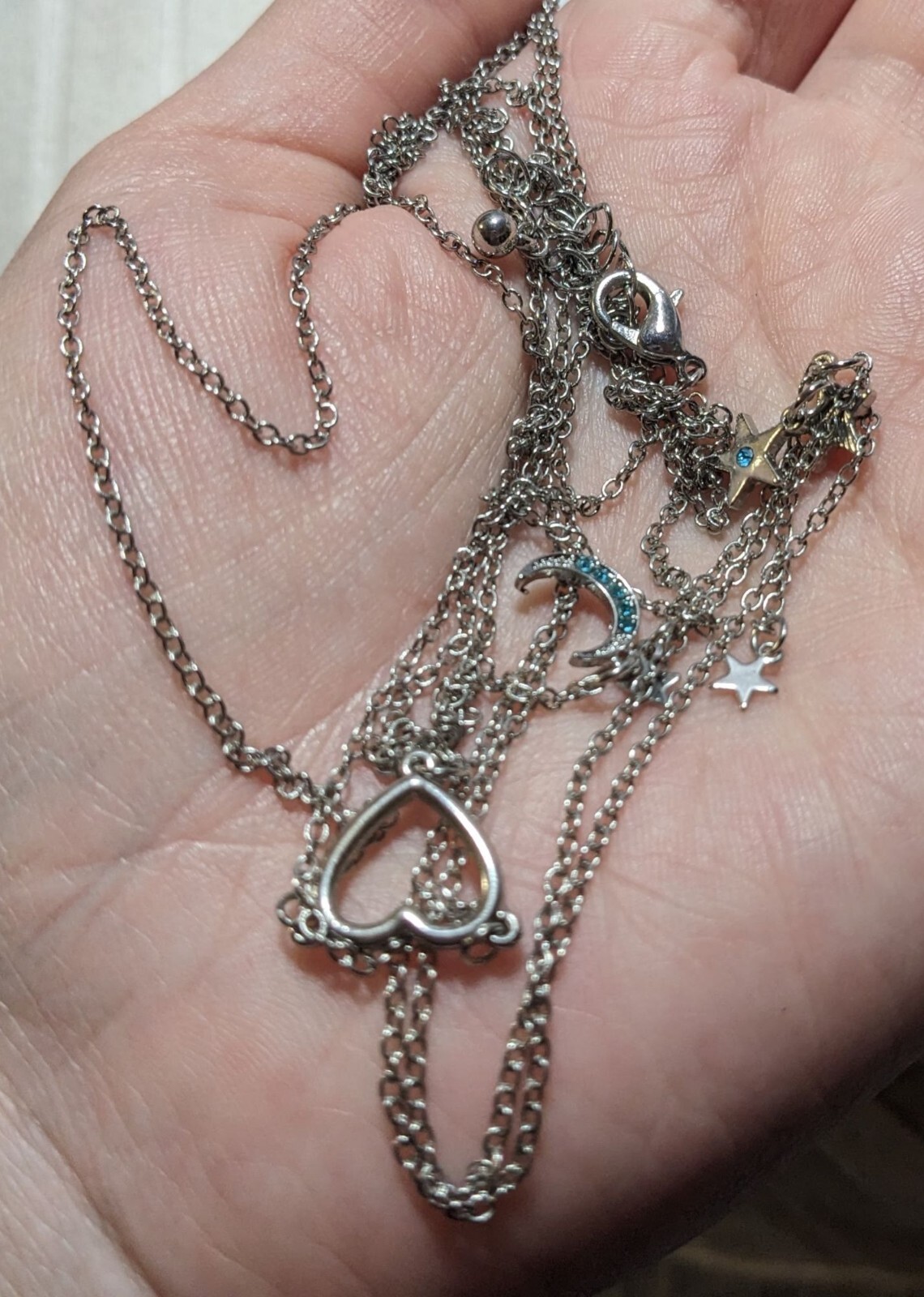 Minimalist Modern Lariat Heart Moon And Star Charm Necklace