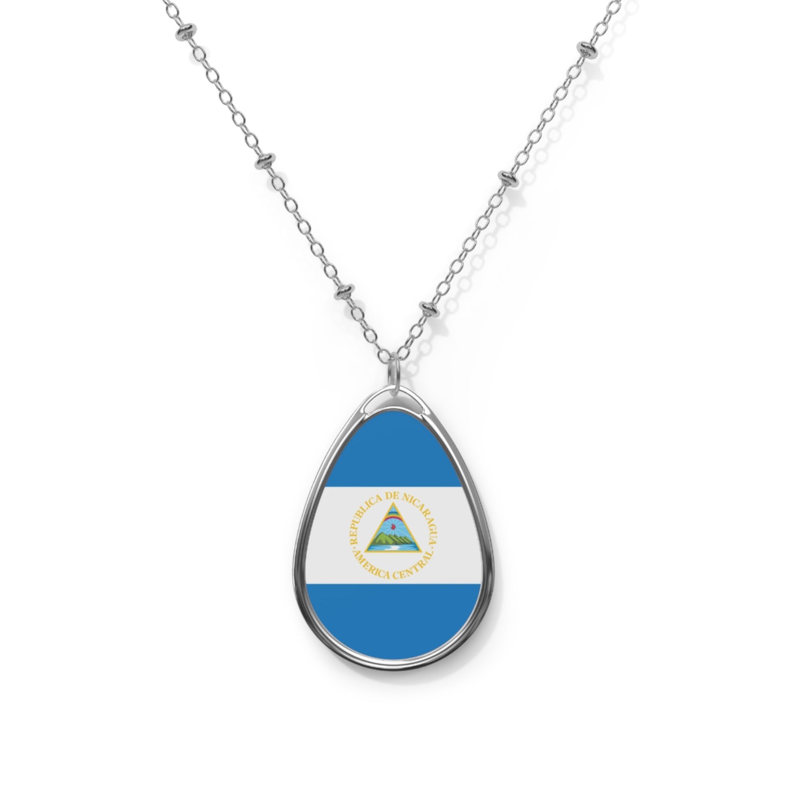 Nicaragua Flag Necklace – Oval Nicaraguan Heritage Pendant – One Size /