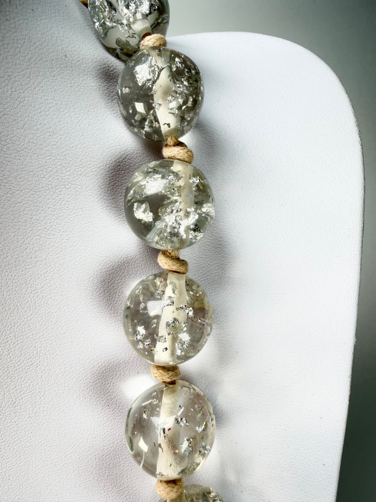 Jackie Brazil “Lola” Silver Flakes Medium Spheres 70cm Resin Necklace ( N2695 )