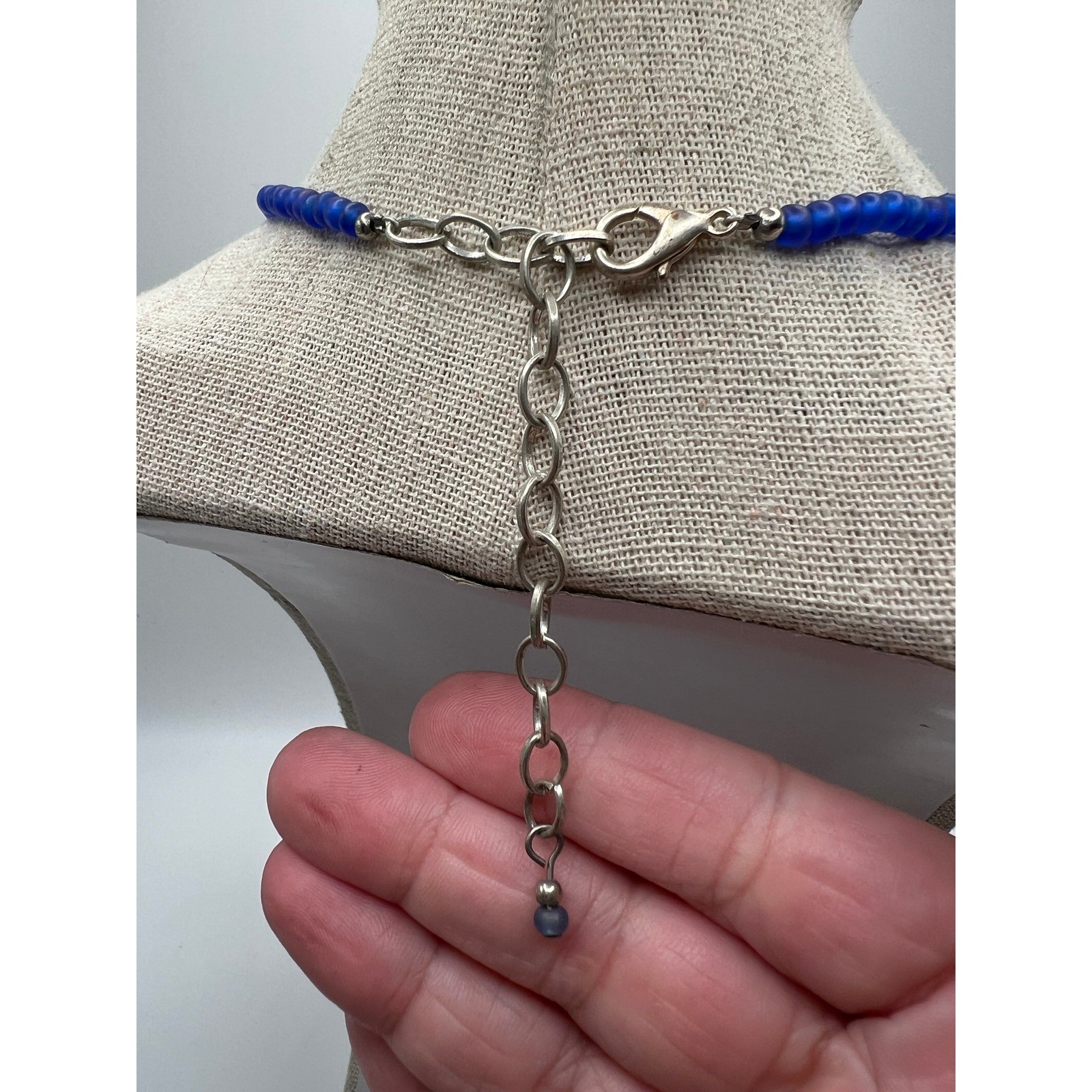Sea Glass Starfish Pendant Necklace Coastal Boho Mermaidcore Blue Glass 15-18″