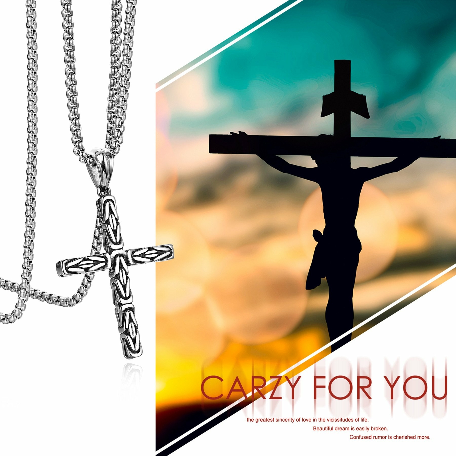 Mens Boys Stainless Steel Vintage Cross Pendant Prayer Necklace Wheat Chain