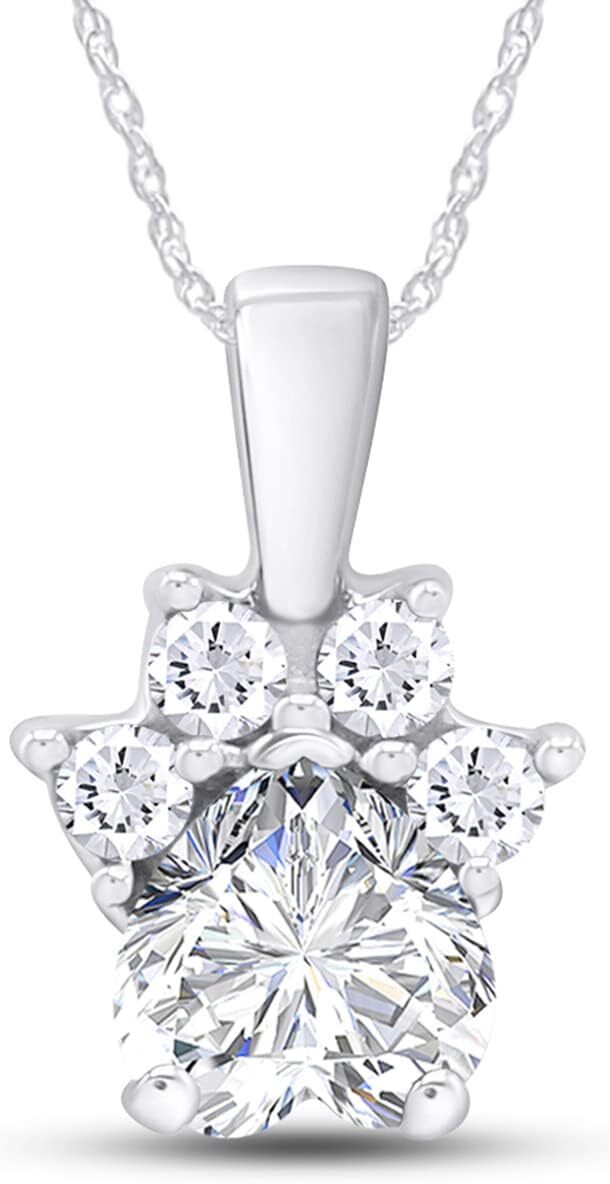 Dog Paw Print Pendant Nacklace Simulated Birthstone 14k White Gold Plated Silver