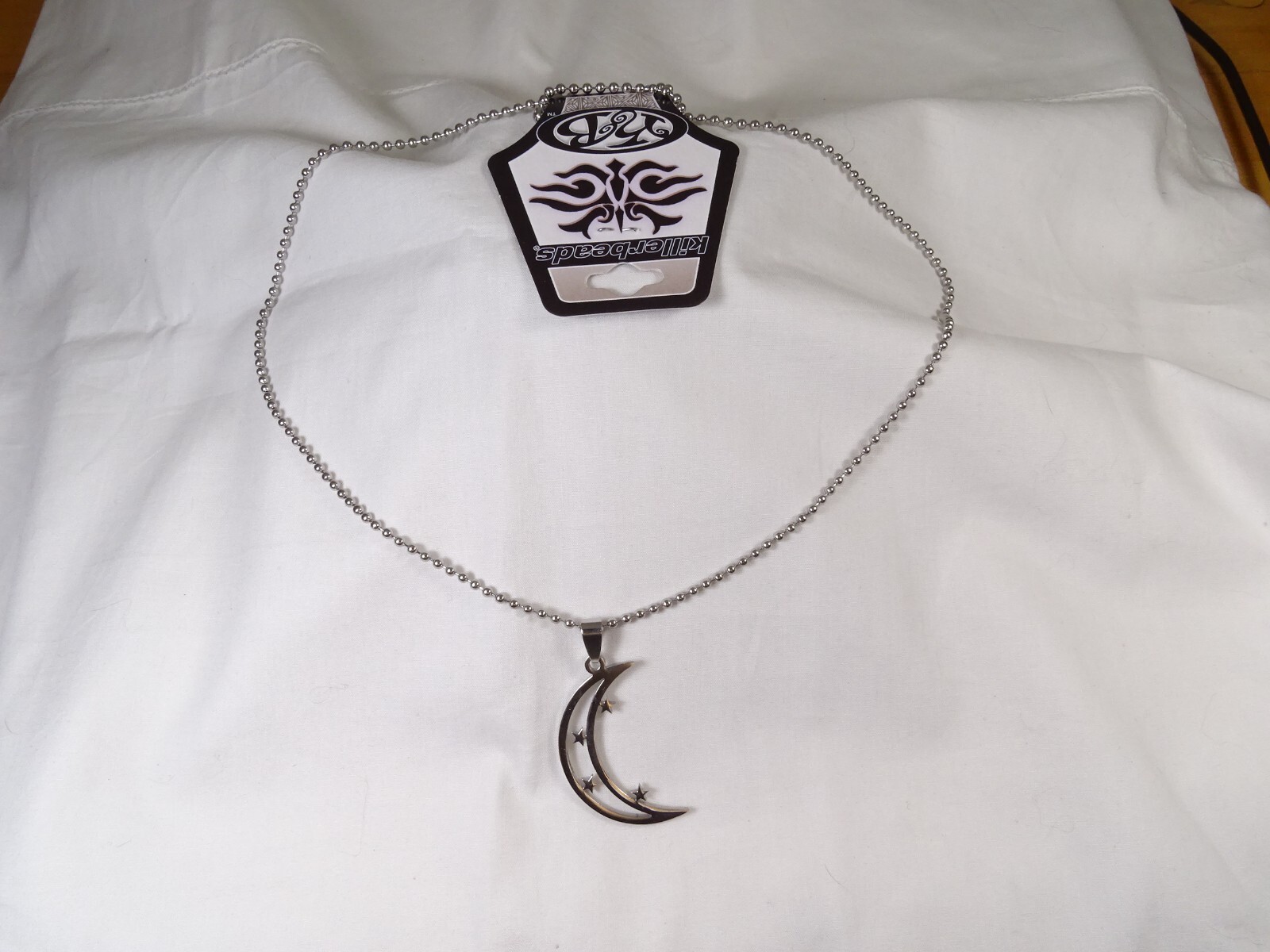New Large Chrome Stainless Moon & Stars 25” Steel Ball Chain Unisex Necklace