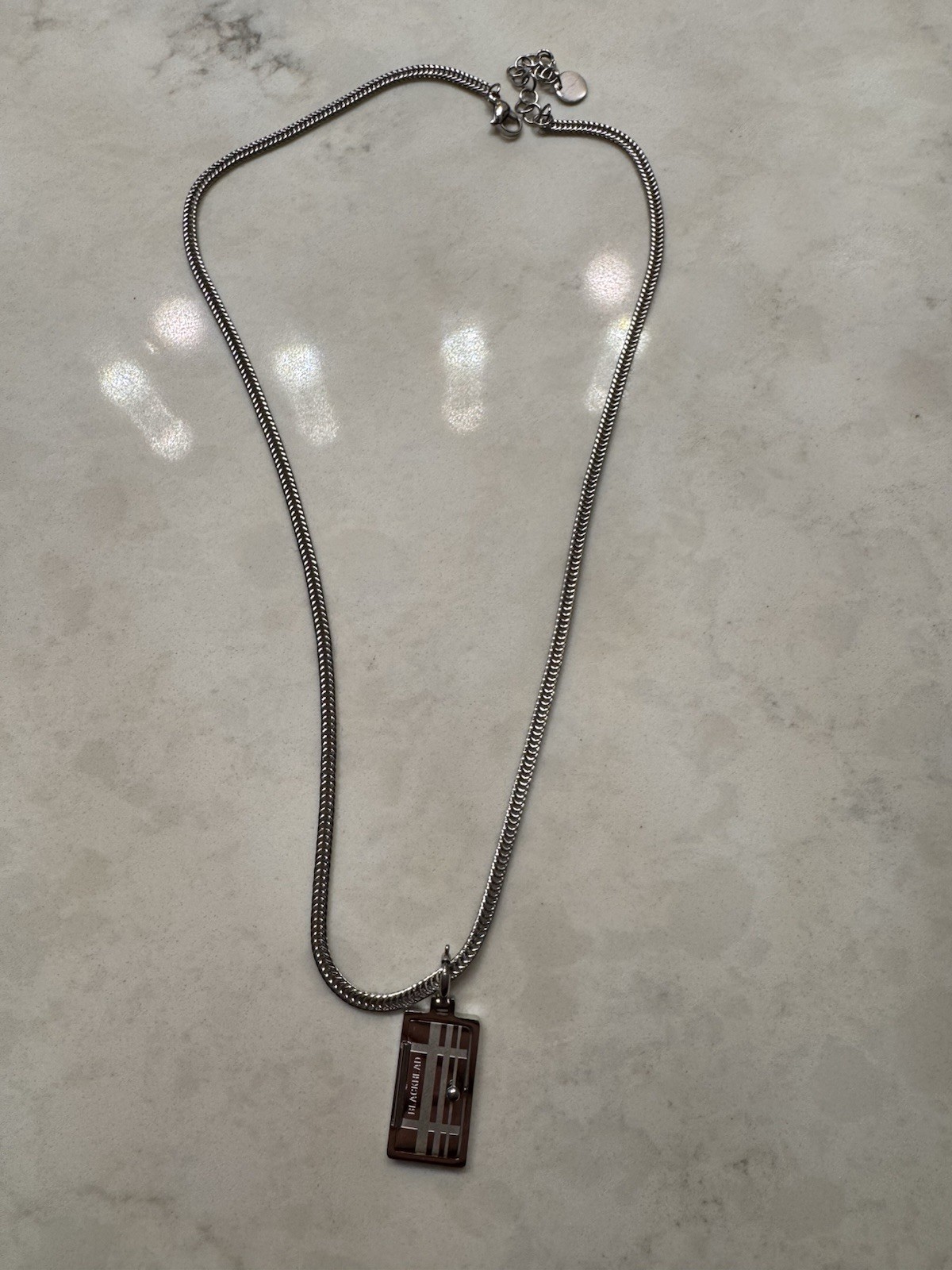 BLACKHEAD Silver Snake Chain Rectangle Locket Pendant Necklace, Herringbone