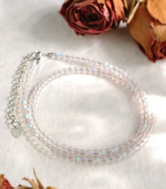 Angel Aura Quartz 4mm Round Beaded Gemstone Choker Healing Women Necklace Gifts