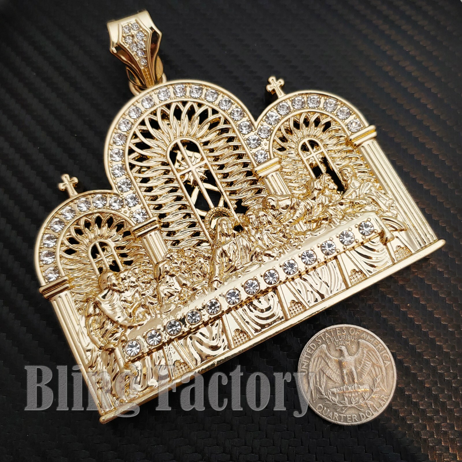 JUMBO LAST SUPPER HIP HOP ICED CUBIC ZIRCONIA RAPPER GOLD PLATED CHARM PENDANT