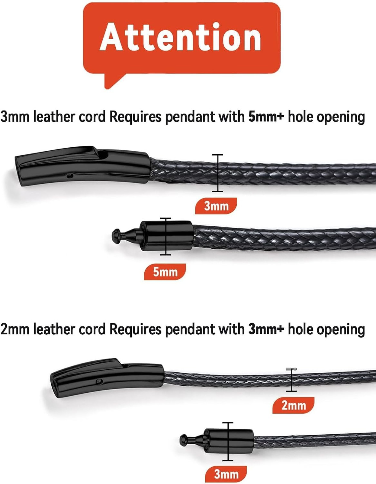 Men’s Leather Necklace Cord with Stainless Steel Clasp 2mm 3mm 16-30 In. Black