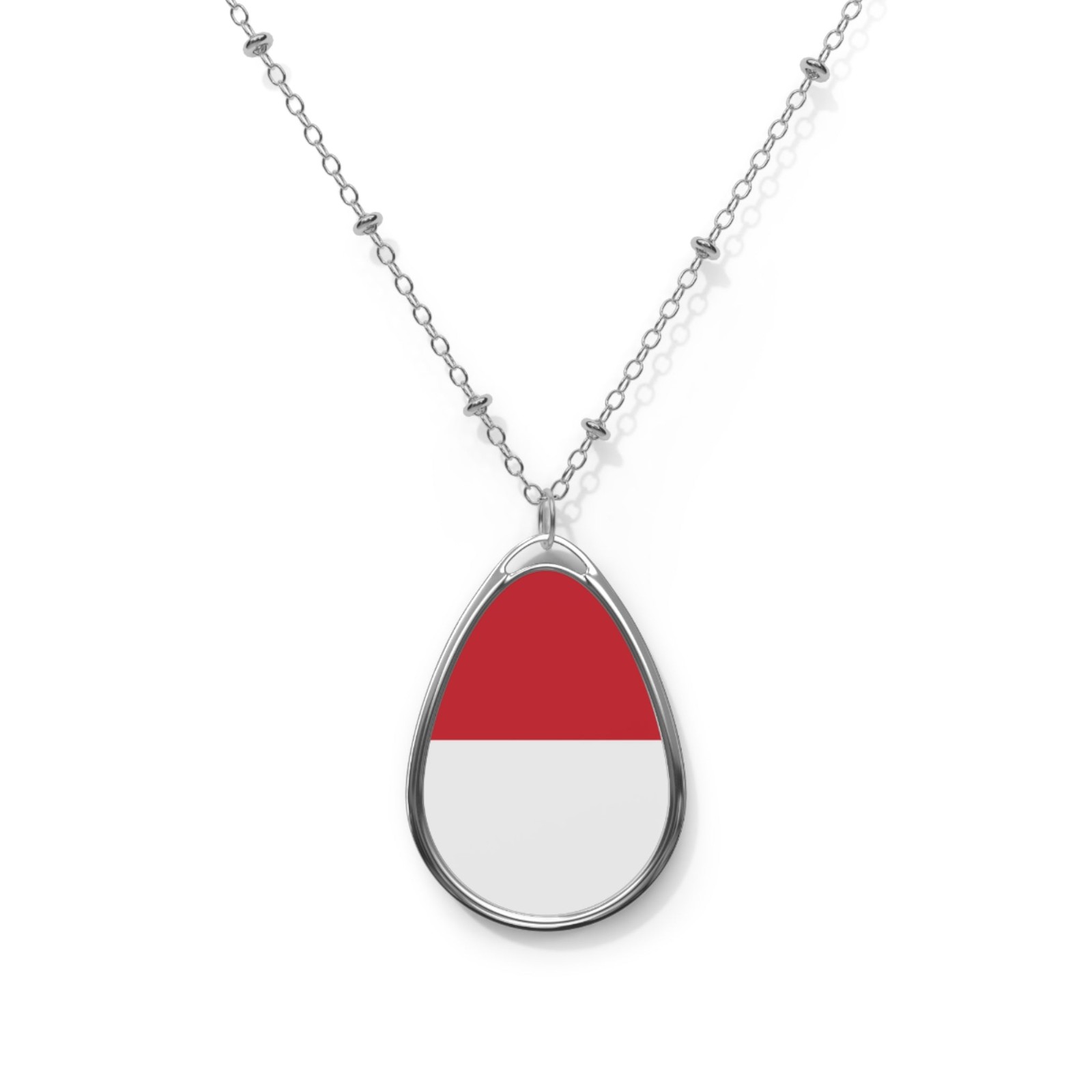 Indonesia Flag Necklace – Oval Indonesian Pendant – One Size / Silver