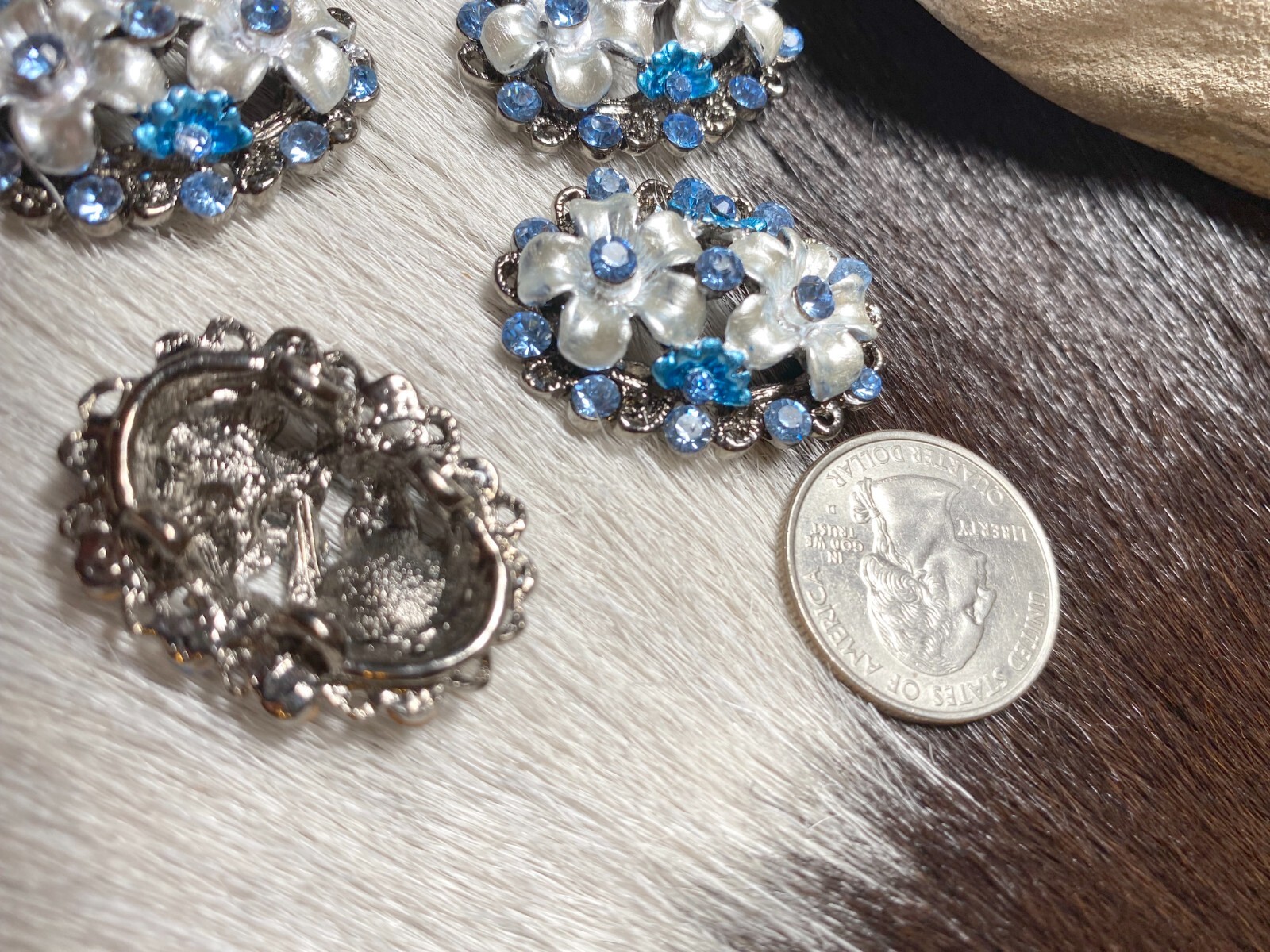 2 hole slider beads for Jewelry Making Blue Flowers set 6 1.25″