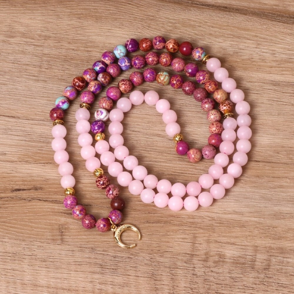 Women’s 108 Mala Beads Necklace Men Natural Balance Rose Quartz Crystal Bracelet