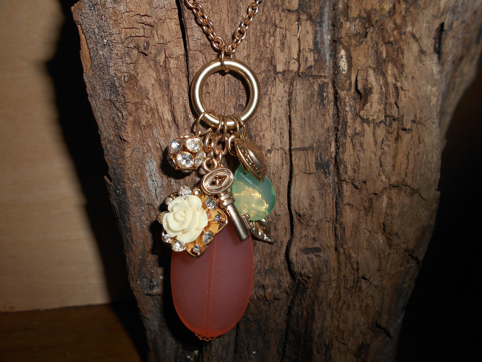 30″ Necklace – Gold Colored – 7 Charms on Large Ring