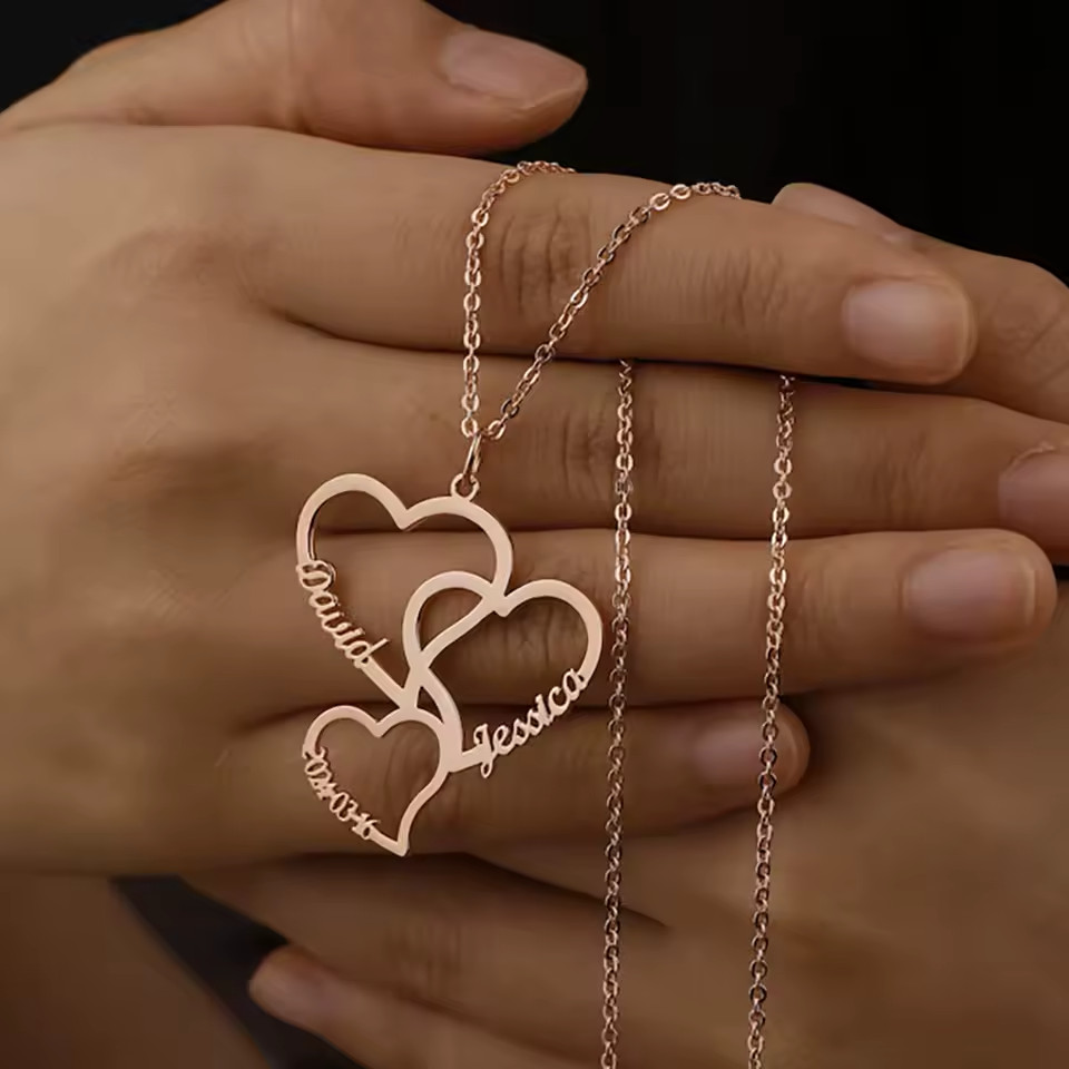 Custom 2-5 Name Heart Pendant Necklace Jewelry Family Gold Silver Rose Gold Gift