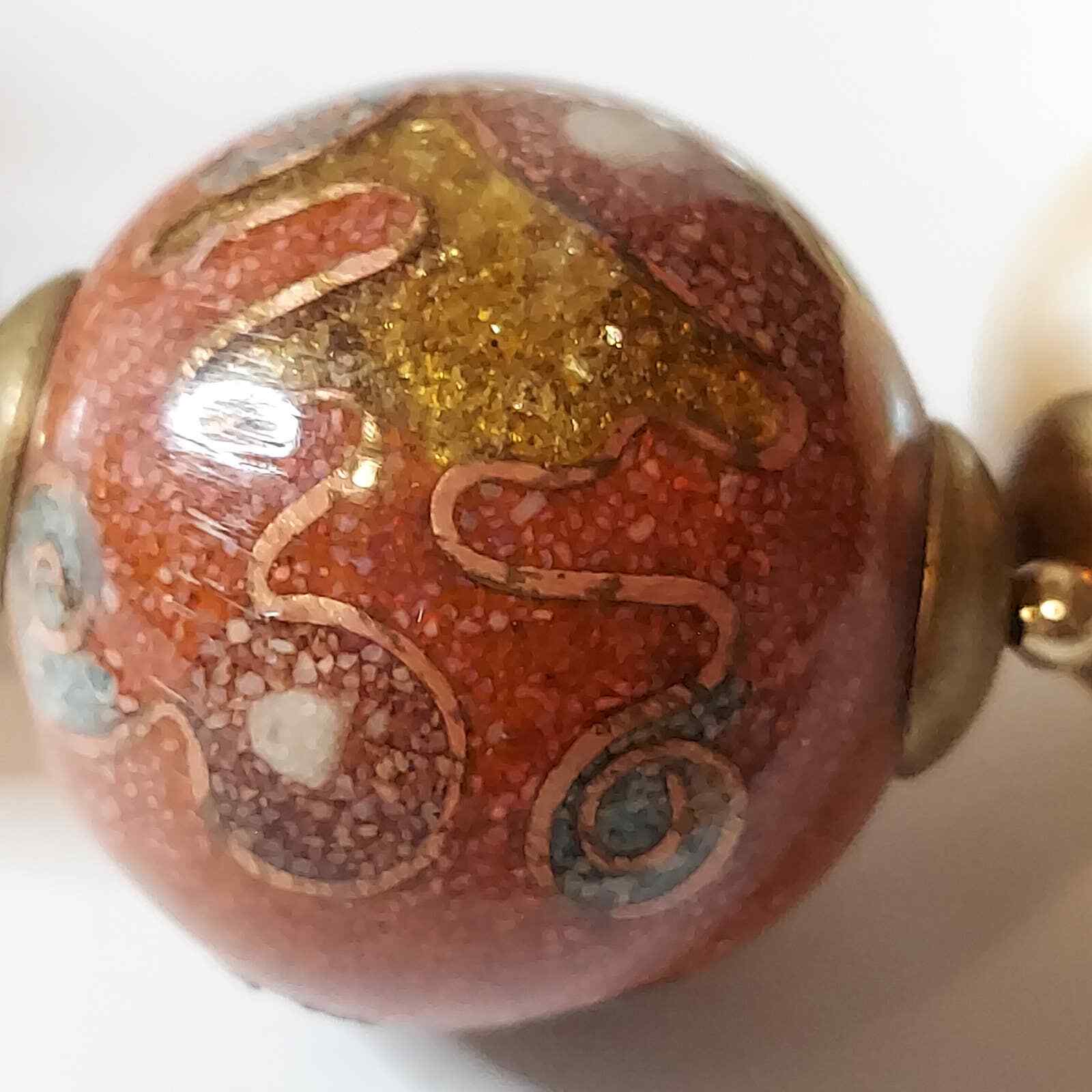 Chunky Egg Shape Faux Pearl 18″ Necklace Large Red Venetian Style Center Bead