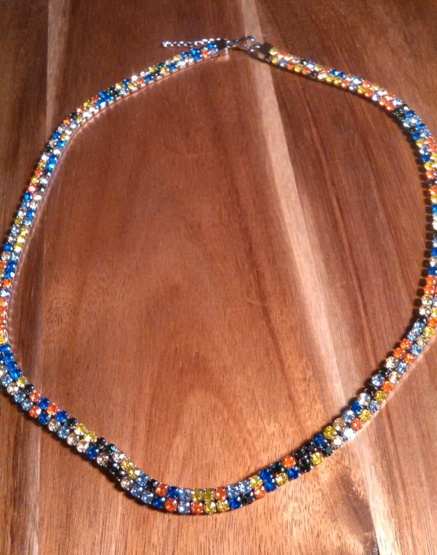 Multi-Color Austrian Crystal Stainless Steel Necklace (18 to 20 Inch)
