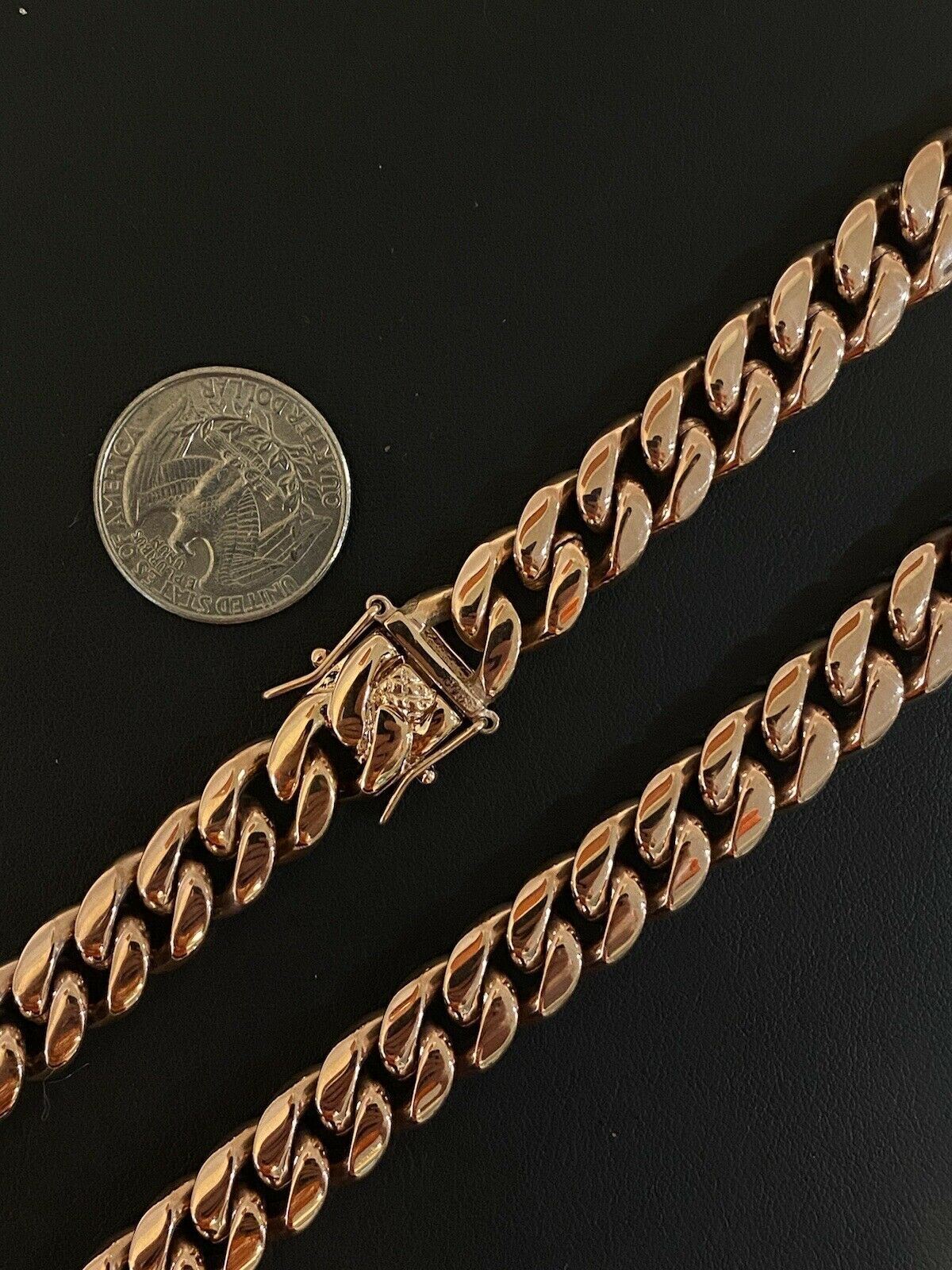 12mm 20″ Mens Miami Cuban Link Choker 14k Rose Gold Plated Stainless Steel Chain