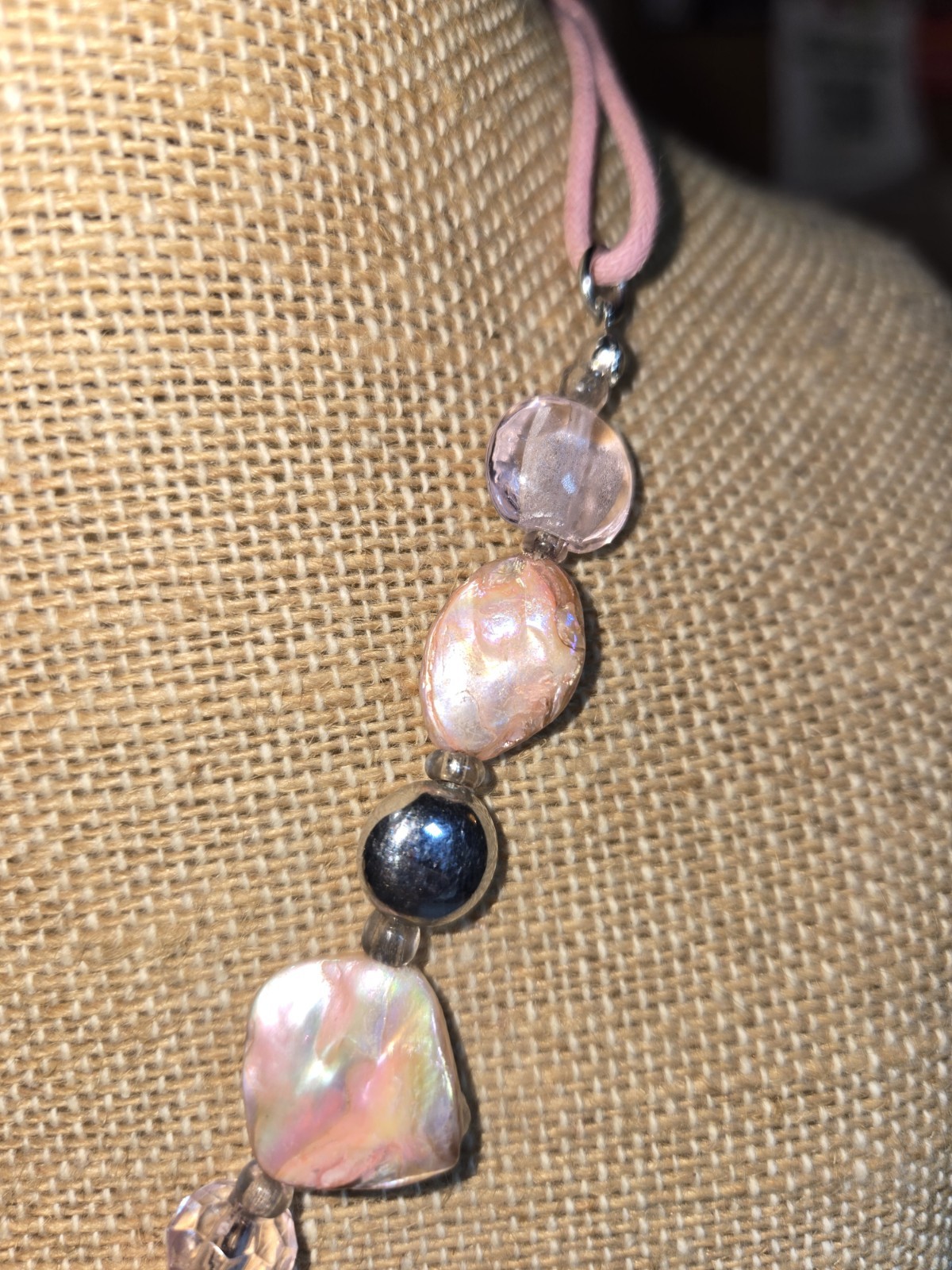 Origami Owl pastel mother-of-pearl shell pendant necklace And Pink Cords