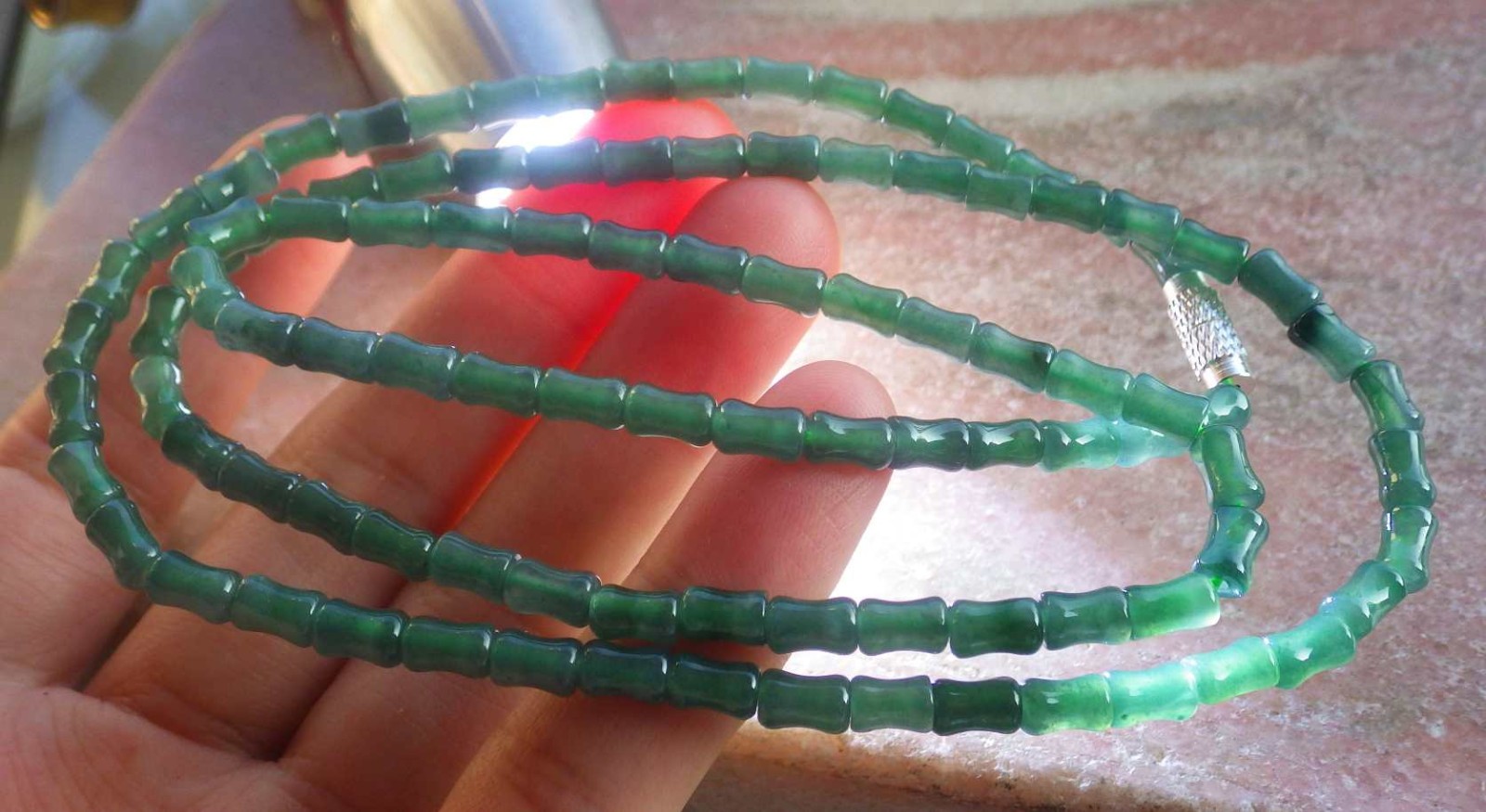 1 Pcs Video Certified Natural A Jade Jadeite Bamboo Bead Necklace 项链 122924
