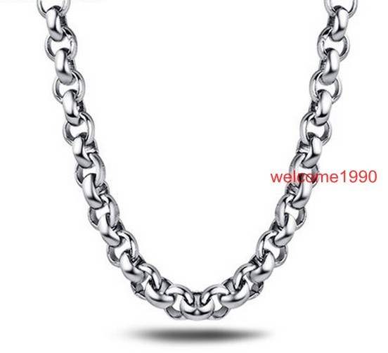 10mm 18″-32″ Huge Silver Stainless Steel Round Rolo Link Necklace Chain for Men