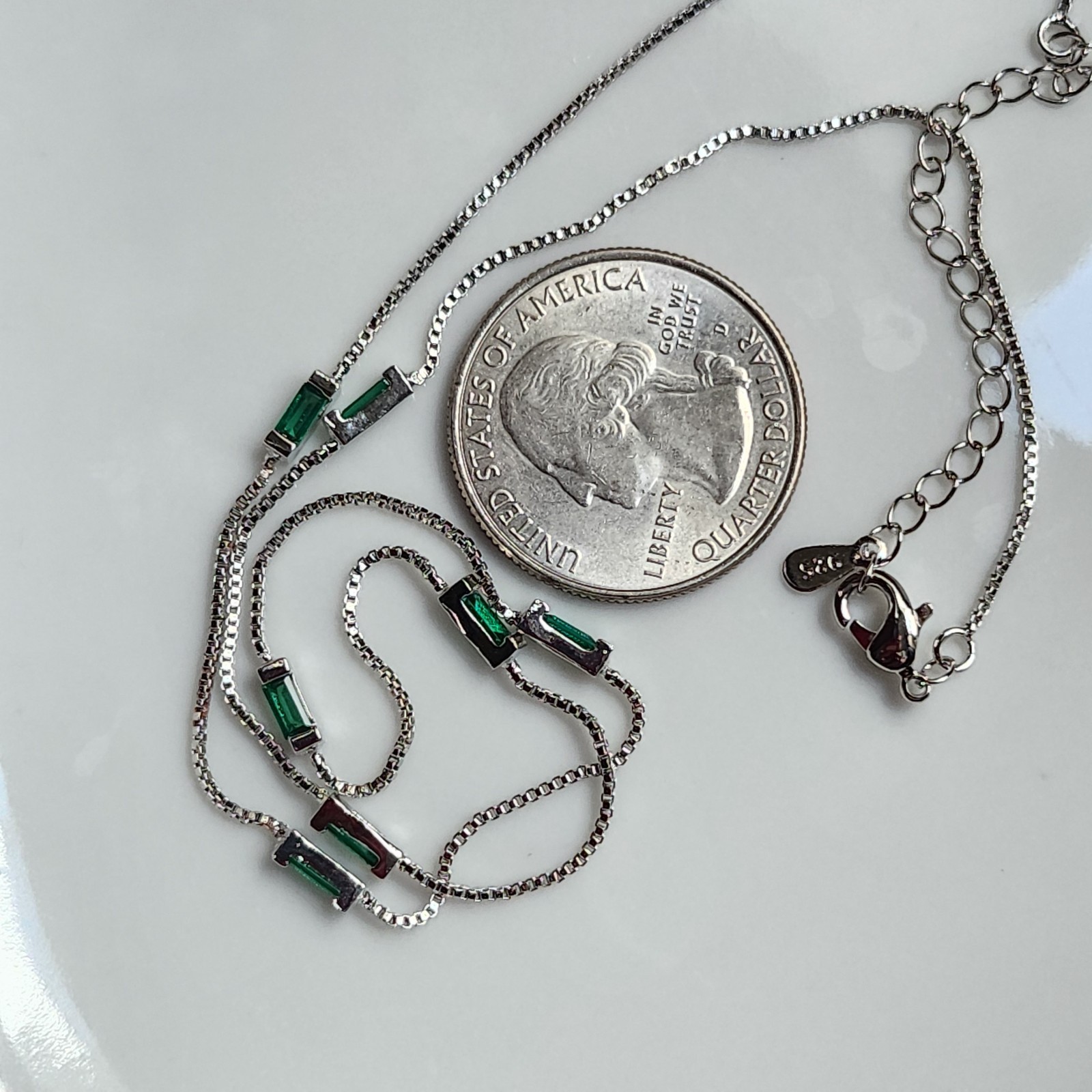 925 Sterling Silver 2x4mm Green Tourmaline 16-18″ Necklace 1mm Chain Gemstone
