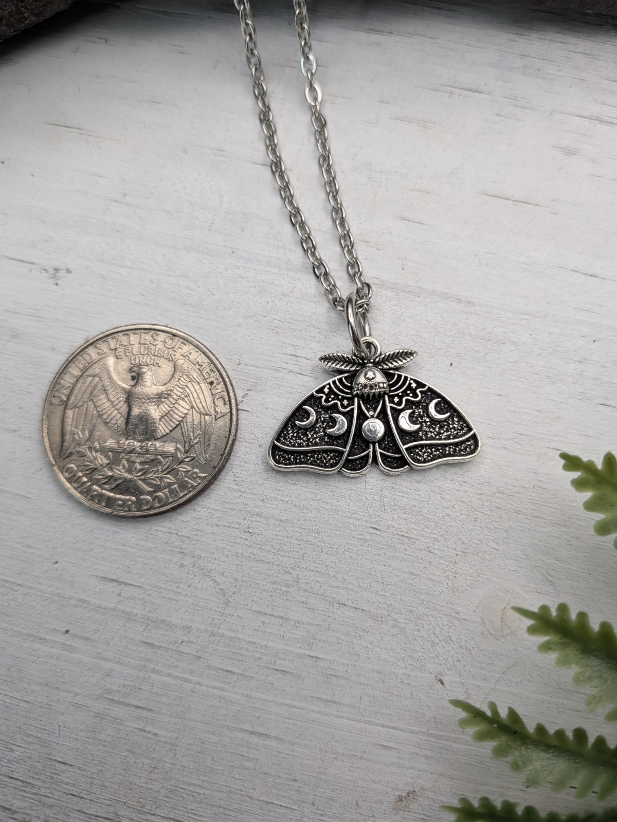 Luna Moth Pendant Necklace / Moon Phases / Nature Jewelry