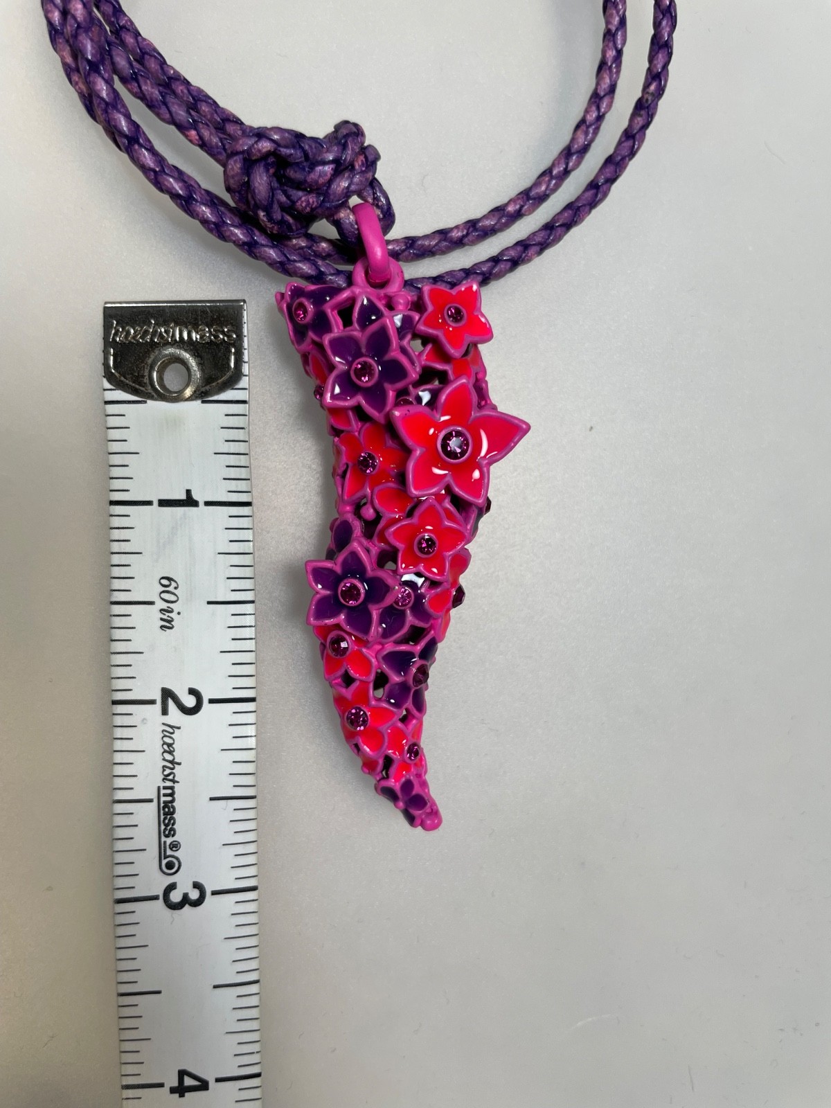 Roberto Cavalli Flower Cornicello Horn Pendant Necklace Purple Pink Italy