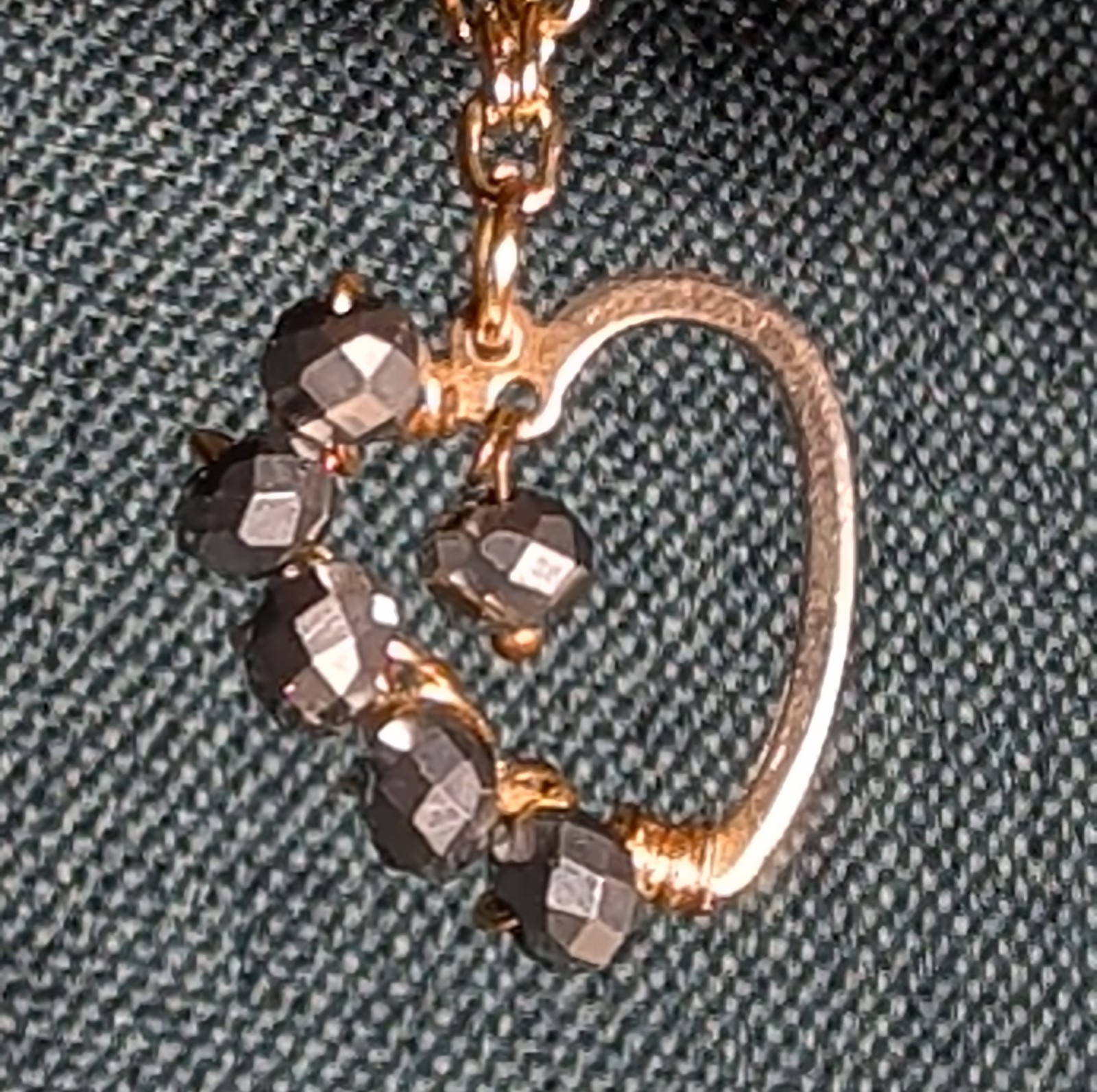 Wire Wrapped Heart Bracelet Gold Tone Hematite Bead Boho