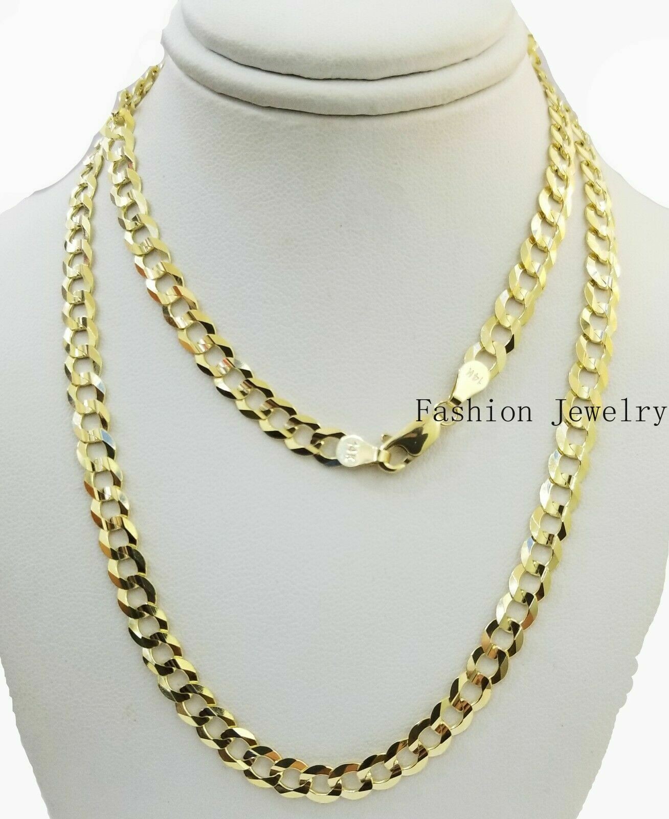 14K Yellow Gold Solid 3mm-10mm Curb Cuban Chain Link Necklace Bracelet 7″- 30″
