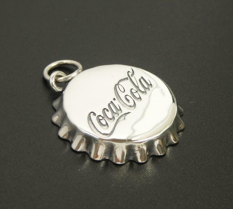 Shiny Polished 925 Sterling Silver Coca Cola Bottle Cap Round Pendant Fun!