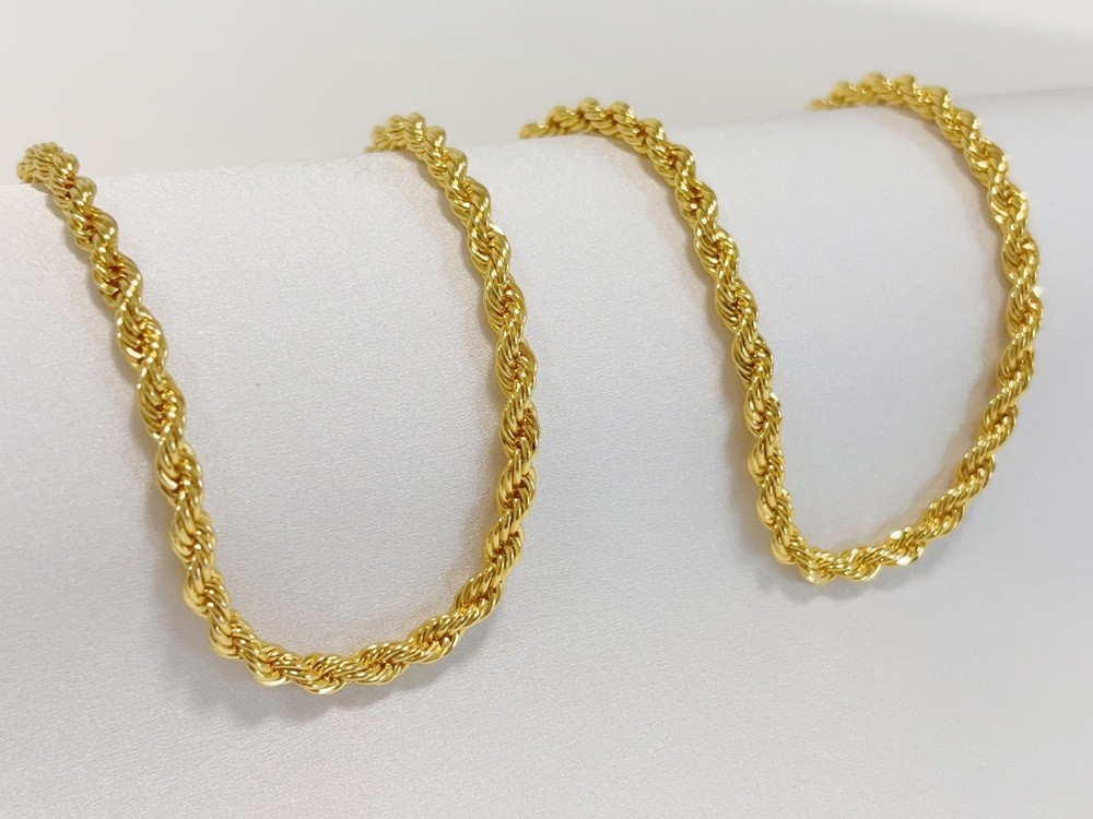 REAL 18K Yellow Gold Twisted Singapore Sparkle Chain Necklace 5mm 60cm