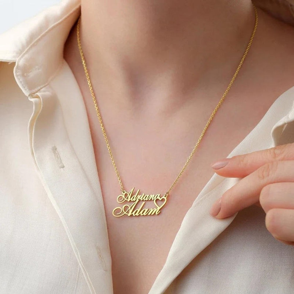 Personalized Double Name Necklace Pendant with Cut Out Heart Custom Jewelry