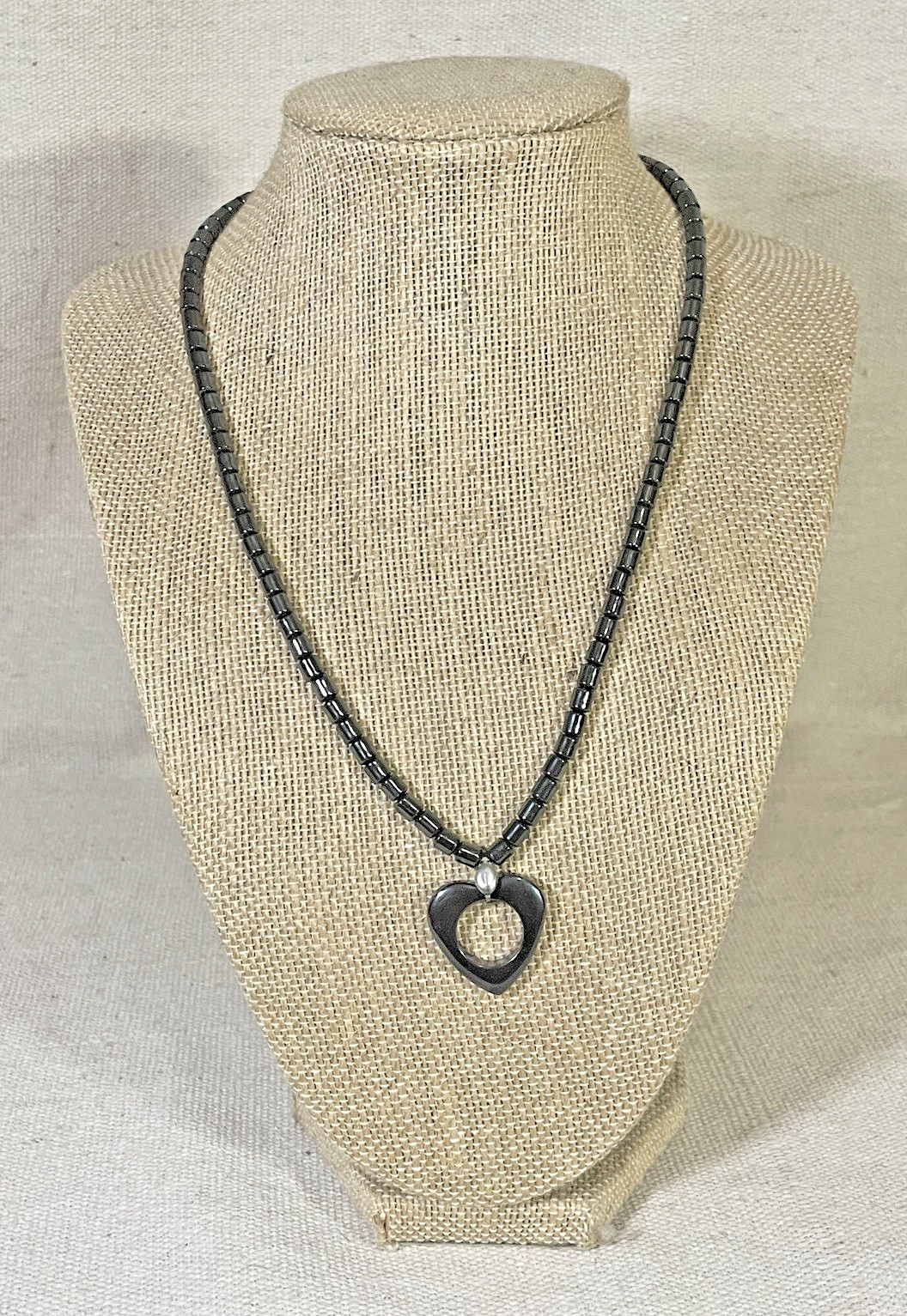 NEW! Natural Hematite HEART PENDANT 18″ Necklace OPEN HEART