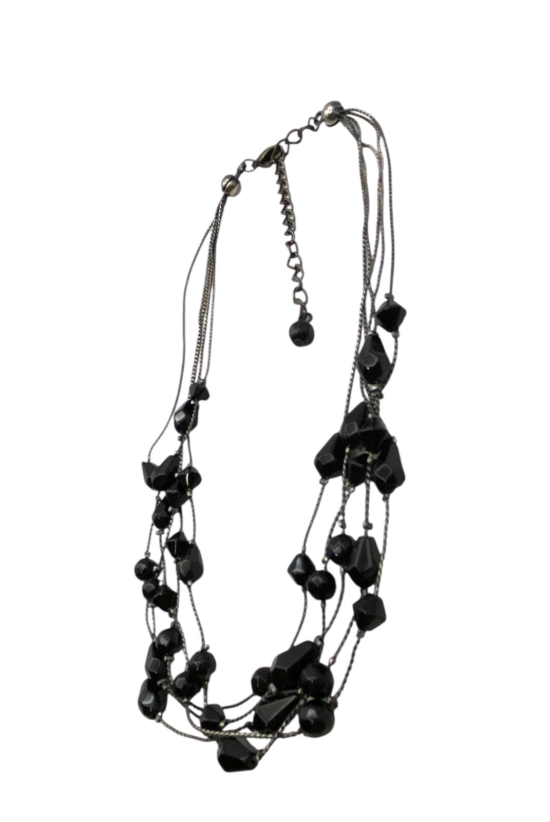 Gothic Black Glass Beads Layered Necklace Multistrand 18″ Gunmetal Gray 5 Strand